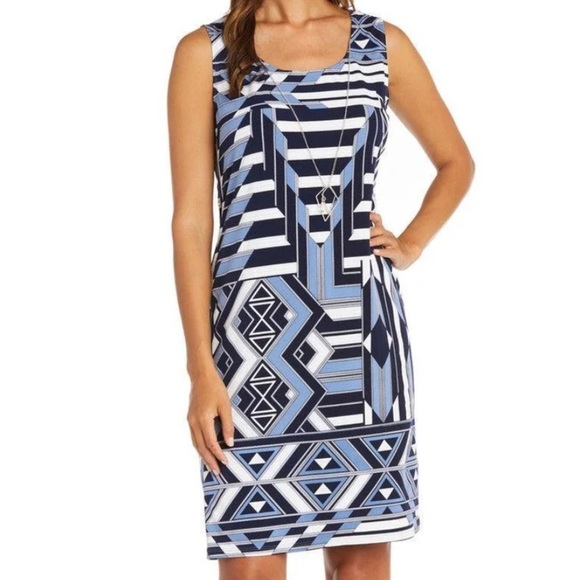 R&M Richards Periwinkle Jacket Dress Puff Print Sleeveless Mini Dress Size 14 - Picture 1 of 8